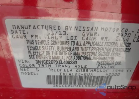 2014 Nissan Versa Note Sv из США, поврежденный, VIN 3N1CE2CPXEL400230